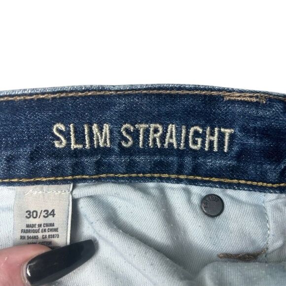 American Eagle Outfitters Blue Slim Straight Jeans Size 30/34 Distressed Denim - Picture 7 of 15